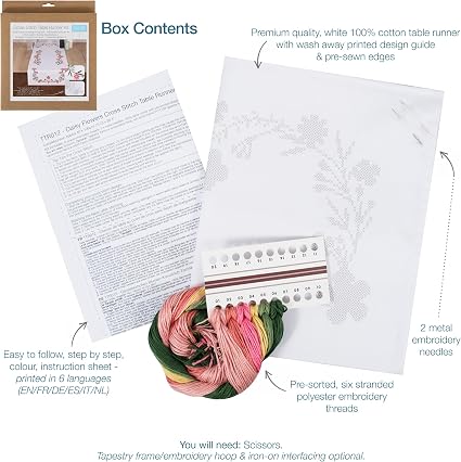 Trimits Daisy Flower Table Runner Printed Cross Stitch Kit-Product Contents