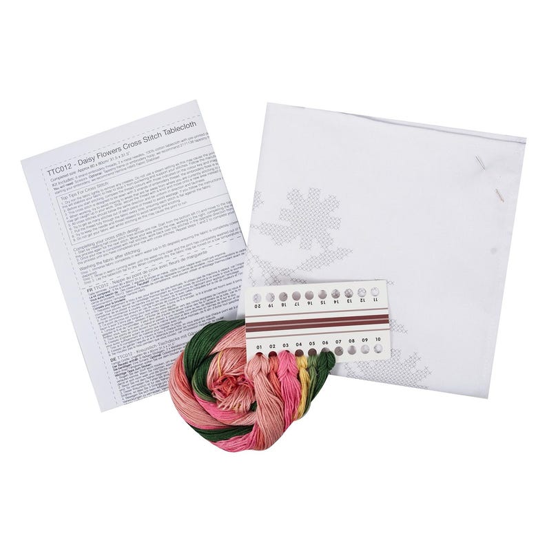 Trimits Daisy Flower Tablecloth Printed Cross Stitch Kit-Product Contents