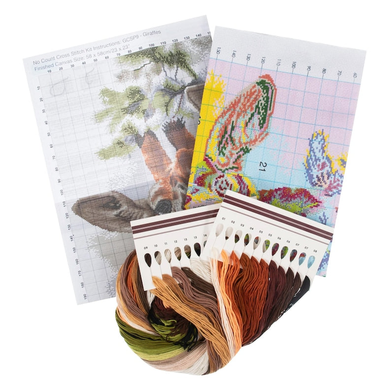 Trimits Extra Large Giraffes Counted Cross Stitch Kit-Product Contents