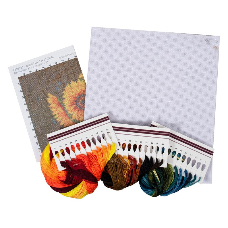 Trimits Extra Large Sunflower Bloom Counted Cross Stitch Kit-Product Contents