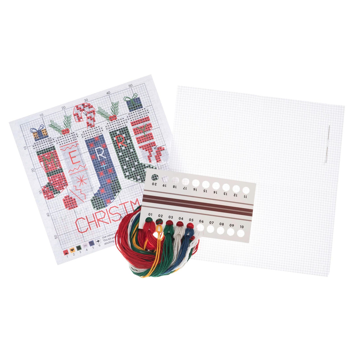 Trimits Mini Christmas Stockings Cross Stitch Kit-Product Contents