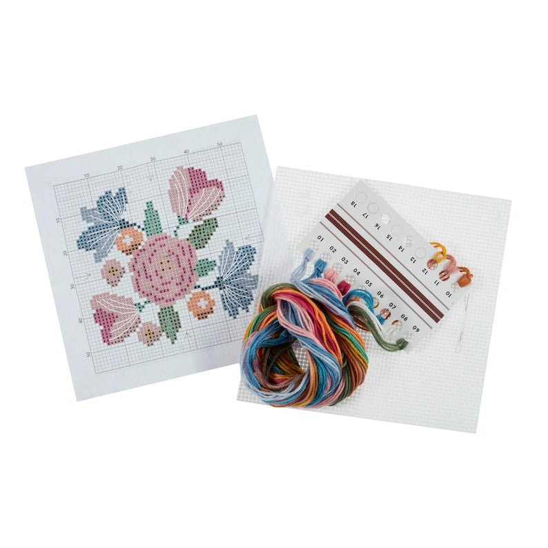 Trimits Mini Floral Cross Stitch Kit-Product Contents