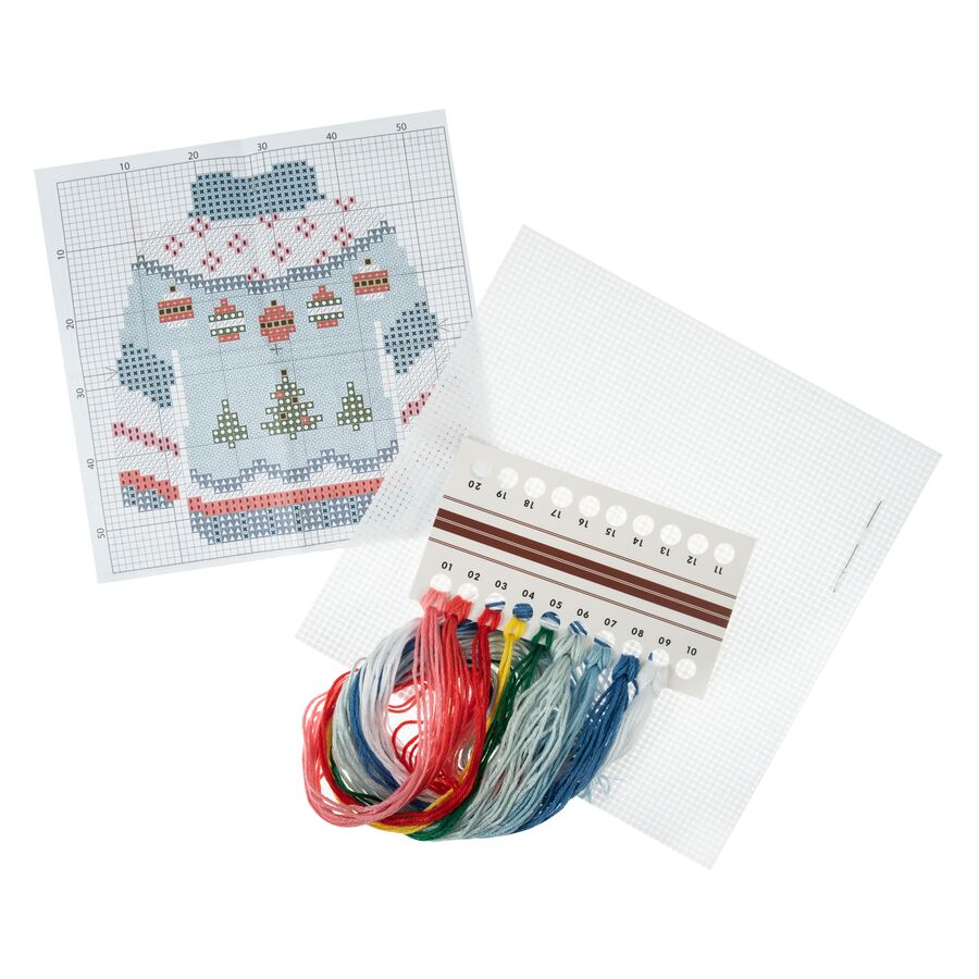 Trimits Christmas Jumper Counted Cross Stitch Kit-Product Contents