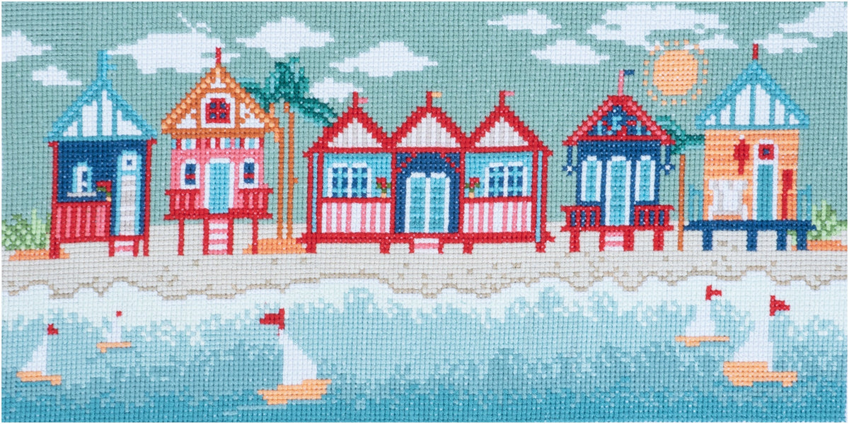 Trimits Counted Cross Stitch Beach Huts Kit Large Close Up Design GCS119 - CrossStitcher Shop