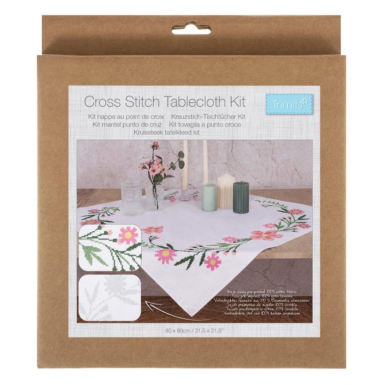 Trimits Daisy Flower Tablecloth Printed Cross Stitch Kit-Product Packaging