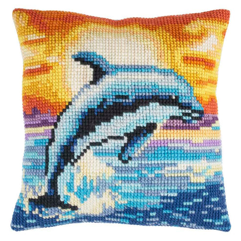 Trimits Dolphin Cushion Cover Printed Cross Stitch Kit-Finished Product