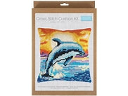 Trimits Dolphin Cushion Cover Printed Cross Stitch Kit-Product Packaging