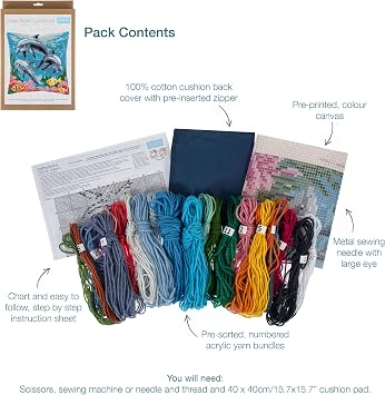 Trimits Dolphins Cushion Cover Printed Cross Stitch Kit-Product Contents