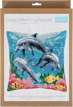 Trimits Dolphins Cushion Cover Printed Cross Stitch Kit-Product Packaging