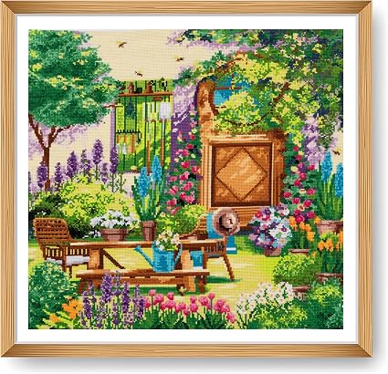 Trimits Extra Country Garden View Counted Cross Stitch Kit-Finished Product