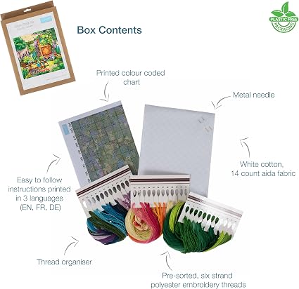 Trimits Extra Country Garden View Counted Cross Stitch Kit-Product Contents
