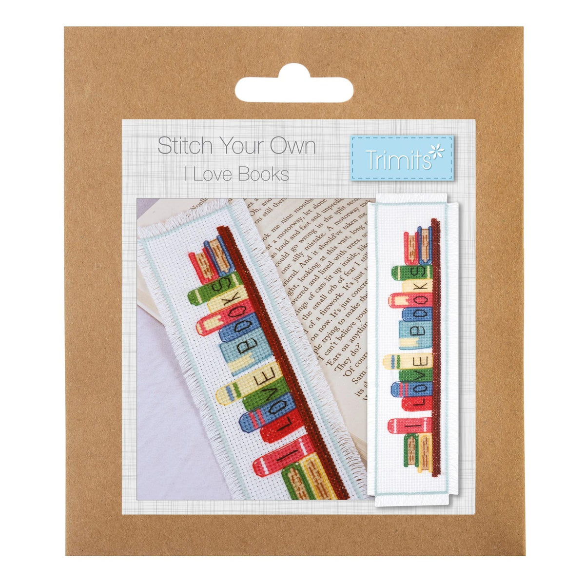 Trimits I Love Books Bookmark Counted Cross Stitch Kit-Product Packaging