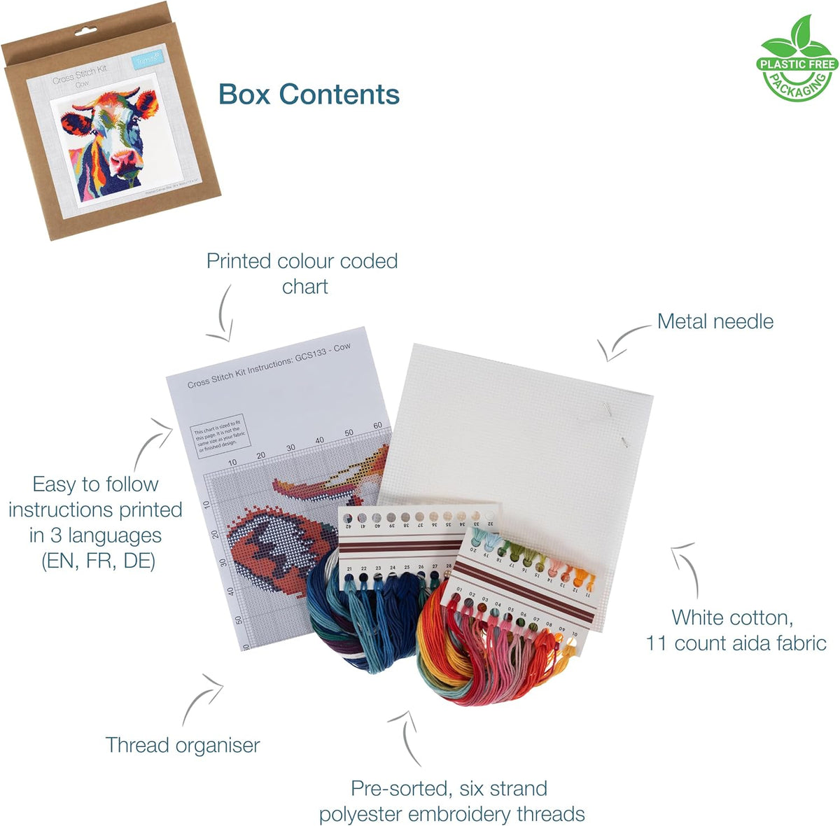 Trimits Large Cow Counted Cross Stitch Kit-Product Contents