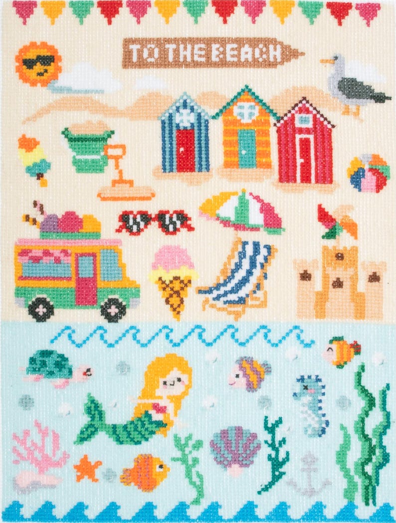 Trimits Large Seaside Cross Stitch Kit-Finished Product