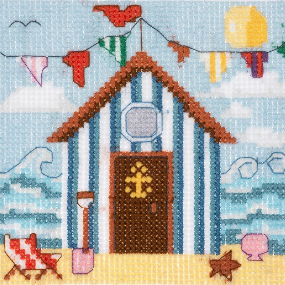 Trimits Mini Beach Hut Cross Stitch Kit-Finished Product