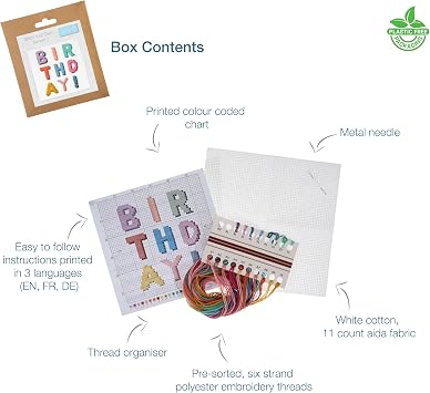 Trimits Mini Birthday Counted Cross Stitch Kit-Product Contents