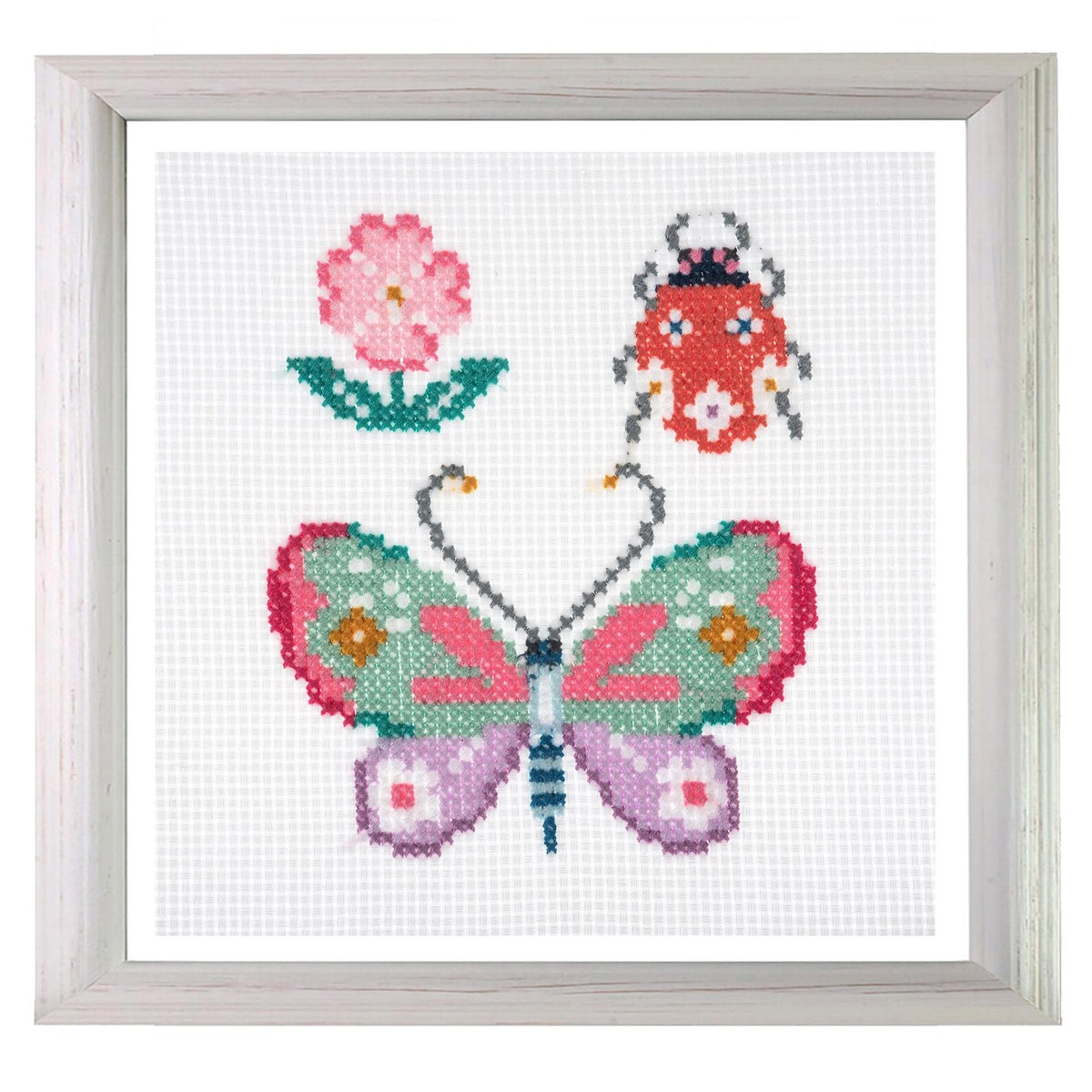 Trimits Mini Butterfly & Bug Cross Stitch Kit-Finished Product