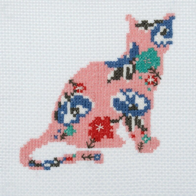 Trimits Mini Cat Cross Stitch Kit-Finished Product