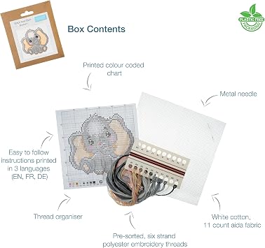 Trimits Mini Elephant Counted Cross Stitch Kit-Product Contents