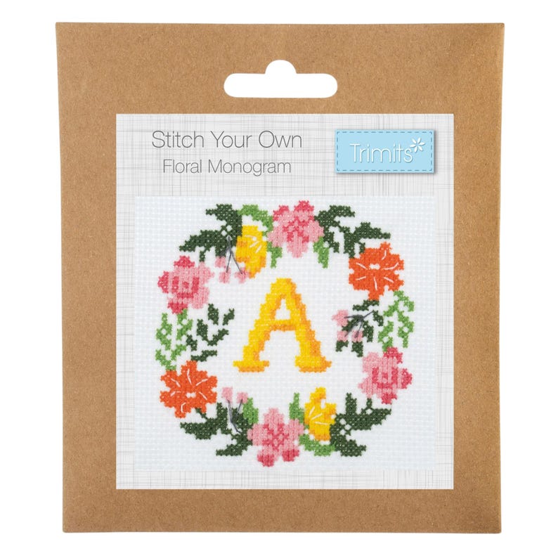 Trimits Mini Floral Wreath Monogram Cross Stitch Kit-Product Packaging