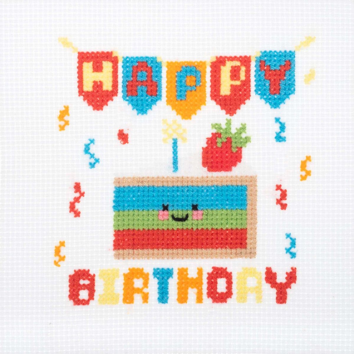 Trimits Mini Happy Birthday Cake Cross Stitch Kit-Finished Product
