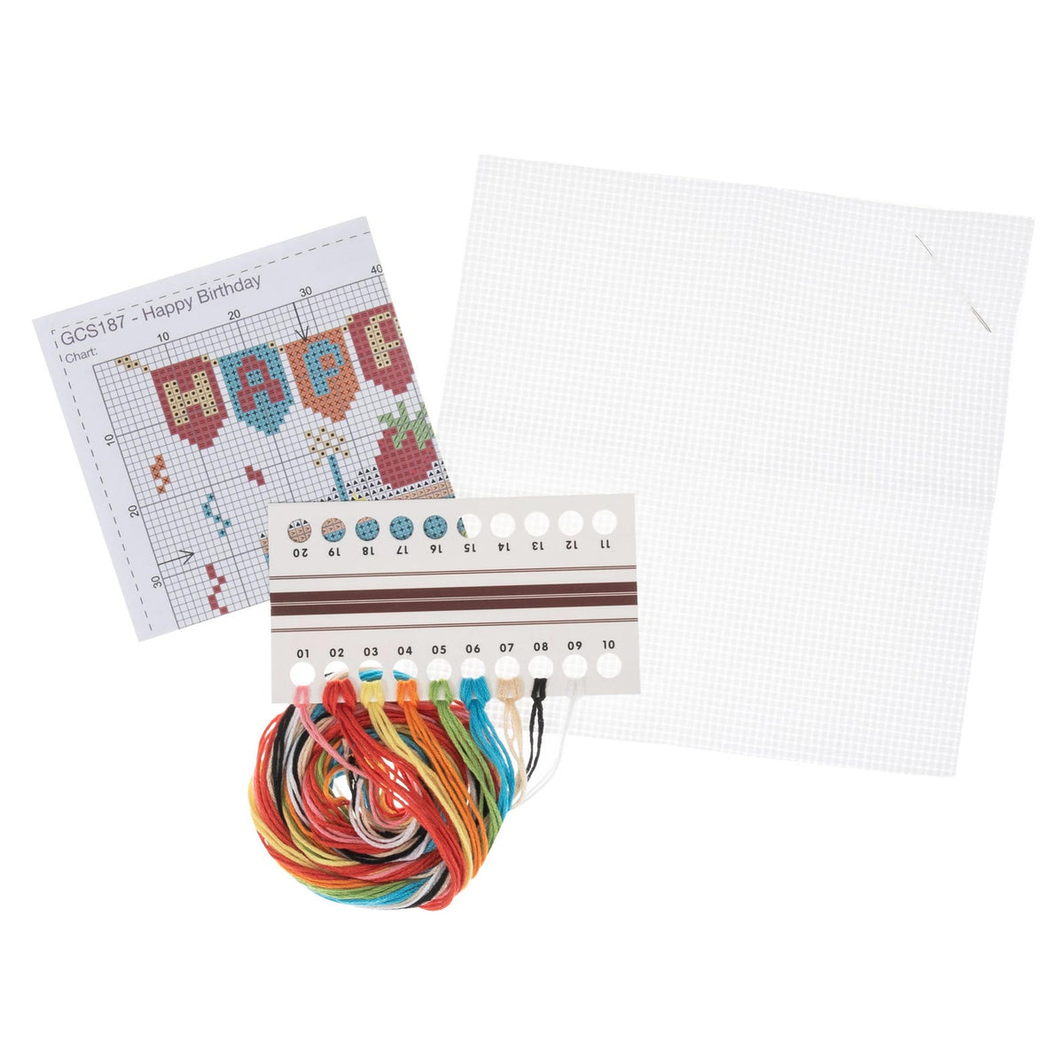 Trimits Mini Happy Birthday Cake Cross Stitch Kit-Product Contents