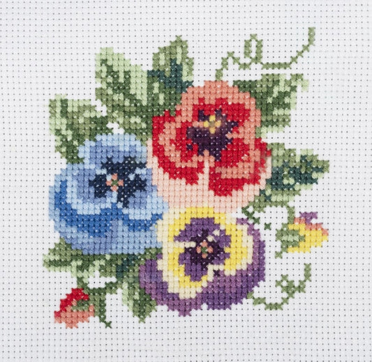 Trimits Mini Pansies Cross Stitch Kit-Finished Product