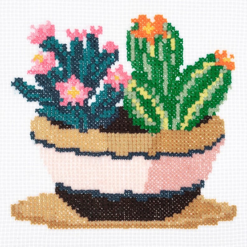 Trimits Mini Succulence Cross Stitch Kit-Finished Product