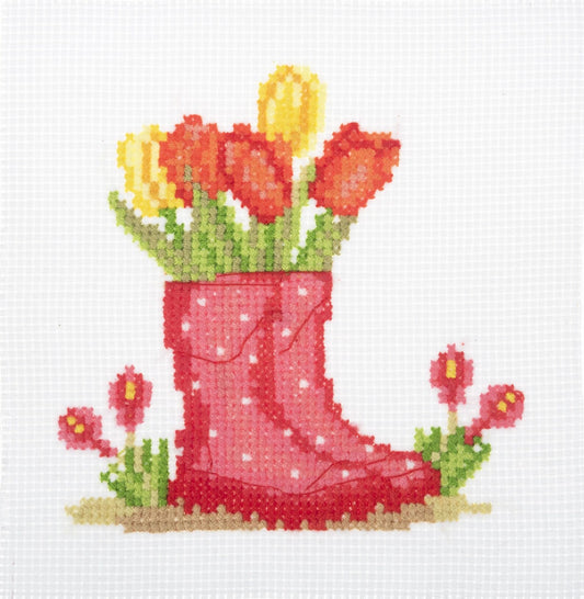 Trimits Mini Wellies Cross Stitch Kit-Finished Product