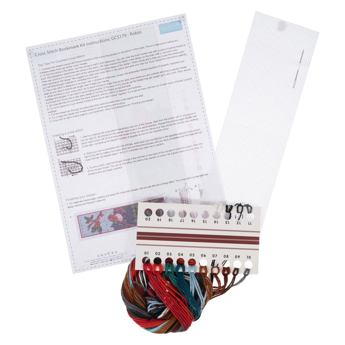 Trimits Robin Bookmark Counted Cross Stitch Kit-Product Contents