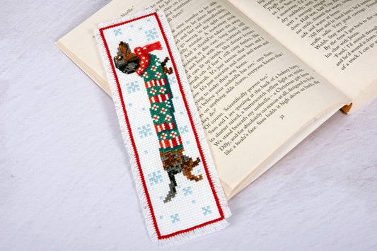 Trimits Sausage Dog Bookmark Counted Cross Stitch Kit-Finished Product