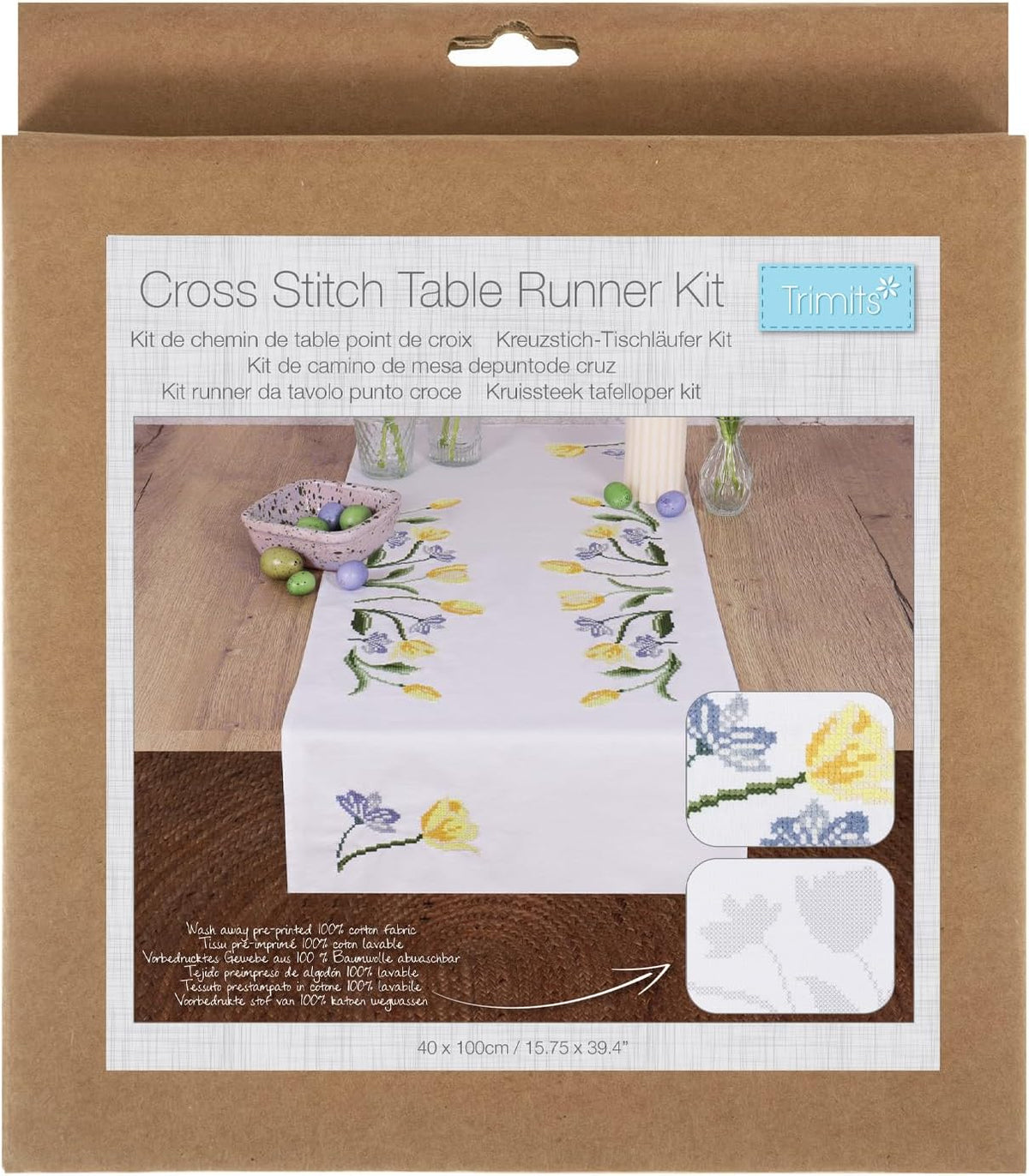 Trimits Tulips Table Runner Printed Cross Stitch Kit-Product Packaging